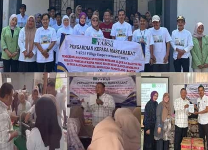 Tim Pengabdian Kepada Masyarakat (PKM) dari Universitas YARSI Jakarta menyelenggarakan program “Pemberdayaan Peningkatan Ekonomi Berbasis Al-Qur’an bagi Tim PKK Melalui Pembuatan Keripik Pisang. (Rls)