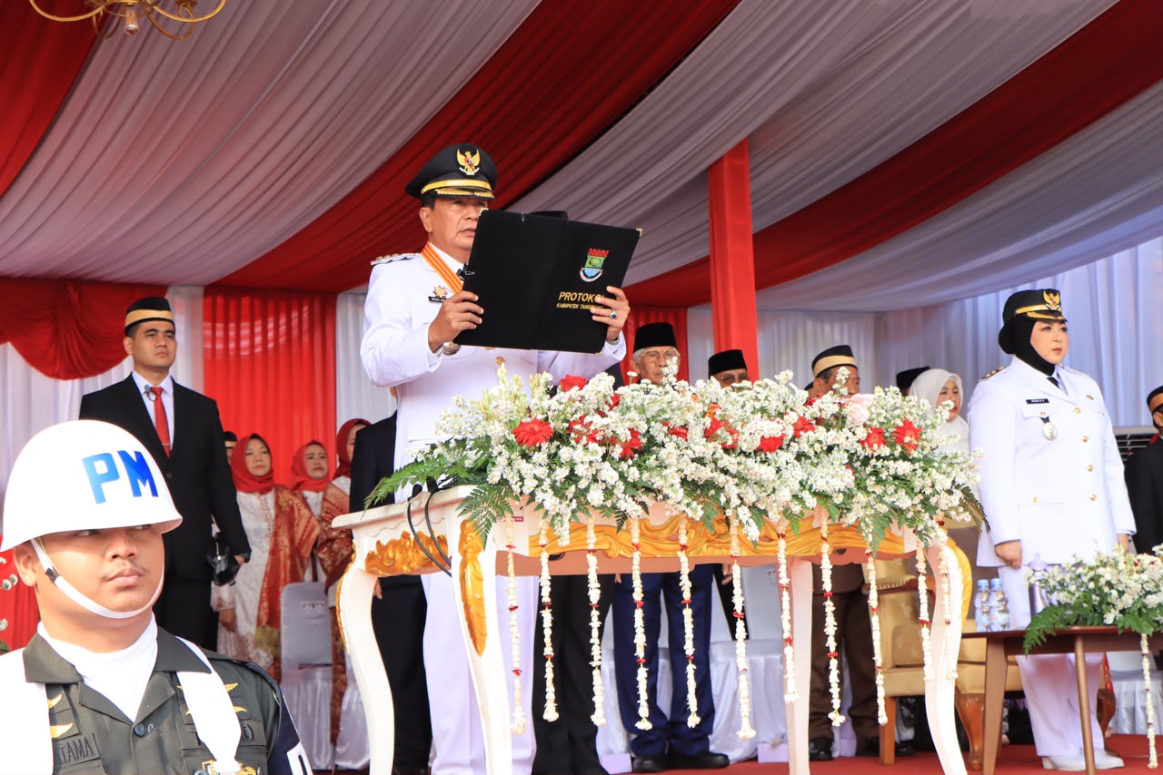 Bupati Tangerang Moch. Maesyal Rasyid memimpin upacara peringatan HUT ke-81 Kemerdekaan Republik Indonesia di Lapangan Raden Aria Yudhanegara, Puspemkab Tangerang, Senin (17/8/2026).