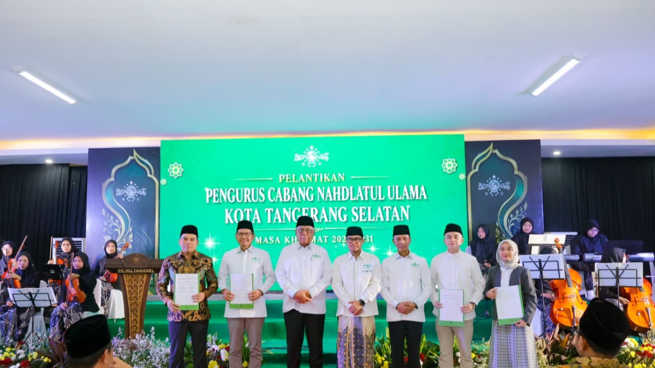 Pengurus PCNU Kota Tangsel masa khidmat 2026–2031 resmi dilantik dalam kegiatan di Graha Aswaja NU 2, Pondok Aren.