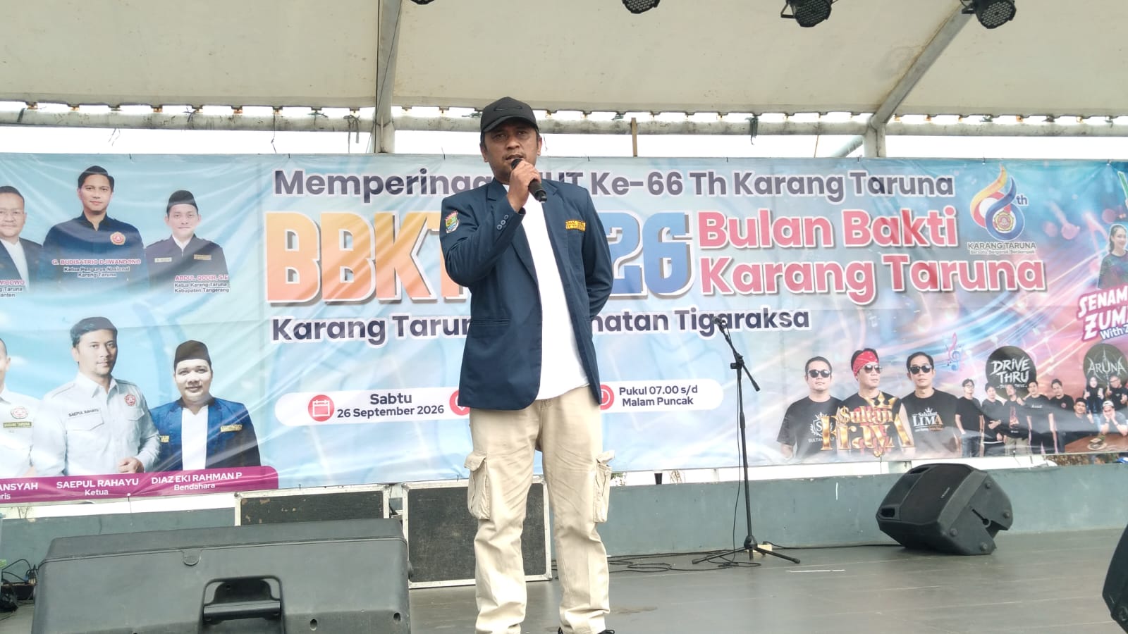 Ketua Karang Taruna Kecamatan Tigaraksa, Saepul Rahayu, saat memberikan sambutan peringatan hari ulang tahun Karang Taruna ke-66 tahun. (fer)